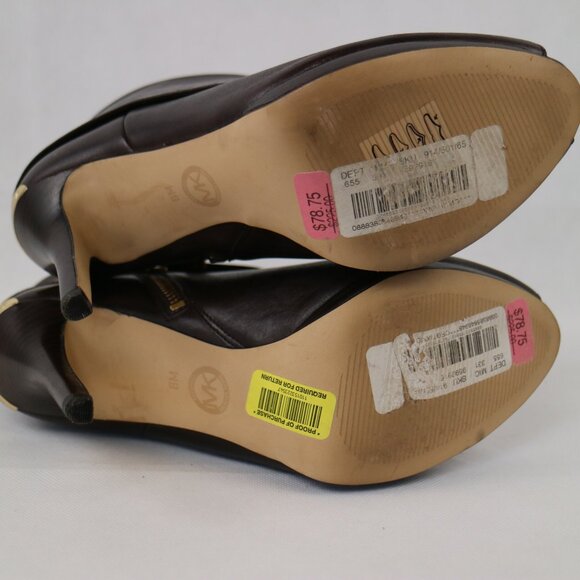 Michael Kors Brown Leather Foldover Kendra Open Peep Toe Stiletto Booties - Picture 6 of 9